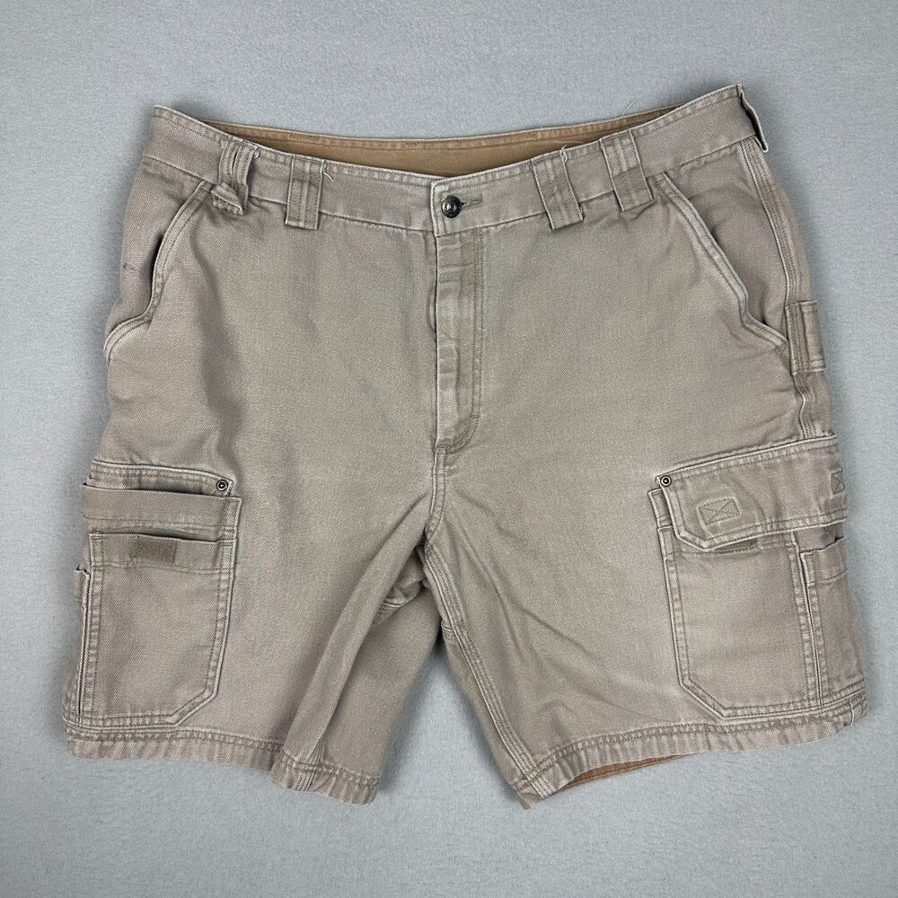 Duluth Trading Co. Mens Size 40 Cargo Utility Shorts Tan 9.5” Inseam Heavy Duty